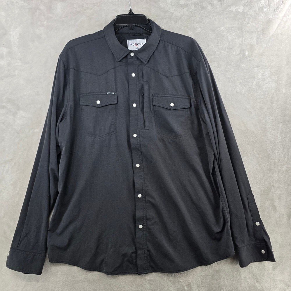 Poncho Western Shirt Mens XL Silm Black Pearl Snap Long Sleeve Outdoor Fishing